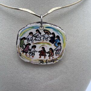 DeGarzia Painted Necklace On Gold Tone Hardware‎ Pendant